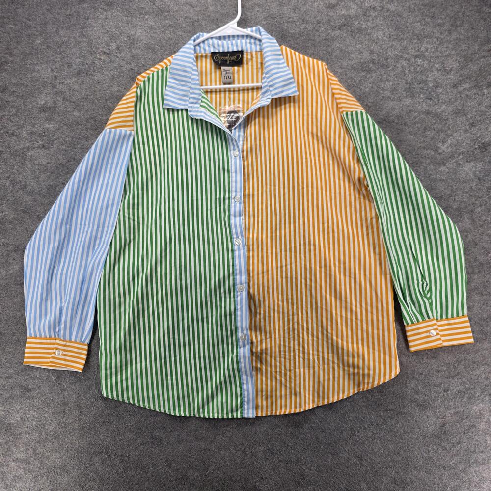 Spoon Jeans Button-Up Womens 1X Multicolor Striped Collared Long Sleeve Shirt
